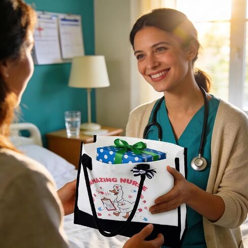 JATEBI 4 Pcs Nurse Practitioner Gifts Include 2 Silly Goose Print Canvas Tote Bags and Badge Reel, Nurse Gifts Set for Women Nurses Week Coworkers Friends in Kuwait