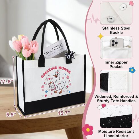 JATEBI 4 Pcs Nurse Practitioner Gifts Include 2 Silly Goose Print Canvas Tote Bags and Badge Reel, Nurse Gifts Set for Women Nurses Week Coworkers Friends in Kuwait
