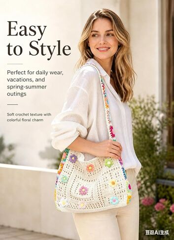 Crochet Tote Bag, Knit Shoulder Purse for Beach Travel and Daily Use in Kuwait