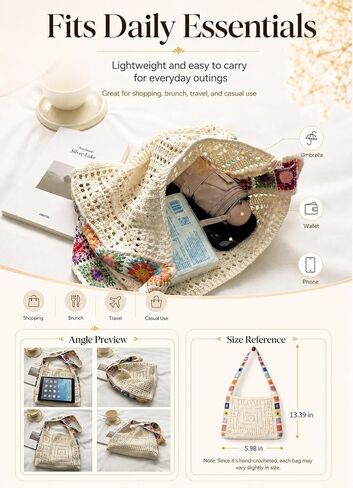 Crochet Tote Bag, Knit Shoulder Purse for Beach Travel and Daily Use in Kuwait