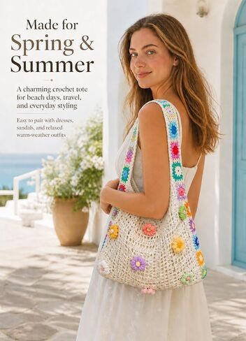 Crochet Tote Bag, Knit Shoulder Purse for Beach Travel and Daily Use in Kuwait