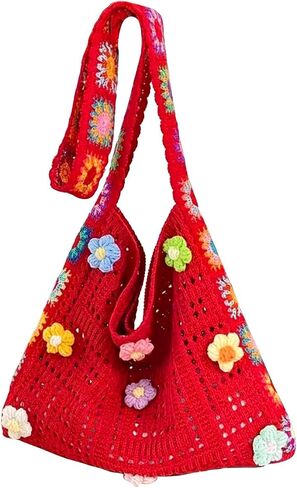 Crochet Tote Bag, Knit Shoulder Purse for Beach Travel and Daily Use in Kuwait
