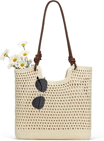 Crochet Beach Bag Boho Woven Tote for Women Summer Beach Vocation Shoulder Bag Crochet Tote Handbags in Saudi Arabia