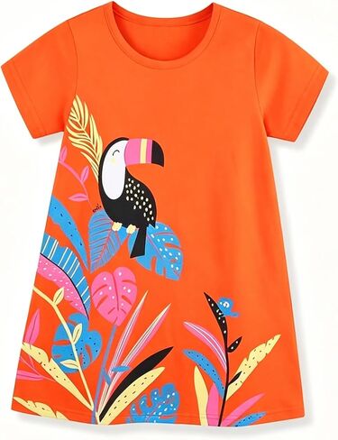 Girls' Short Sleeve Crew Neck Dress, Pullover A-Line Casual Playwear for Daily Activities in Kuwait