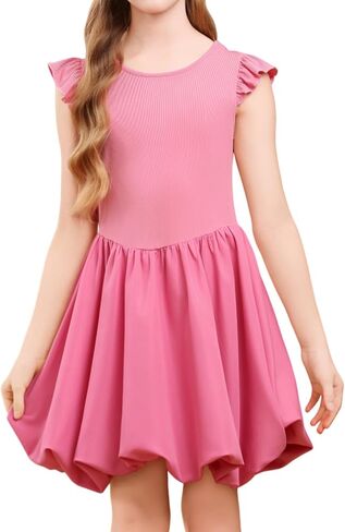 Girls Flutter Dress Round Sleeve Ruffle Sleeveless Natural Waist Midi Dress for Birthday Party Girls 8-12 Years in Saudi Arabia