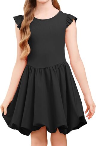 Girls Flutter Dress Round Sleeve Ruffle Sleeveless Natural Waist Midi Dress for Birthday Party Girls 8-12 Years in Saudi Arabia