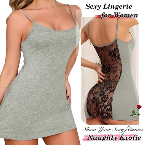 Famstar Patchwork Lace Backless Nightgown Spaghetti Strap Slip Dress Sexy Lingerie for Women in Saudi Arabia