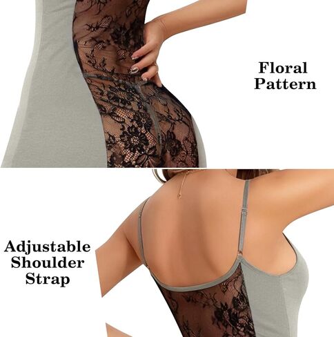 Famstar Patchwork Lace Backless Nightgown Spaghetti Strap Slip Dress Sexy Lingerie for Women in Saudi Arabia