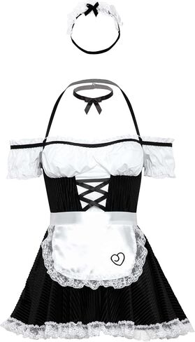 Lovehoney French Maid Costume | Adult Maid Outfit with Apron | Plus Size Black Dress | Lingerie for Women | Size 4-18 in Saudi Arabia