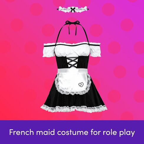 Lovehoney French Maid Costume | Adult Maid Outfit with Apron | Plus Size Black Dress | Lingerie for Women | Size 4-18 in Saudi Arabia