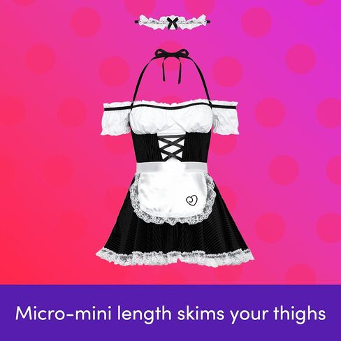 Lovehoney French Maid Costume | Adult Maid Outfit with Apron | Plus Size Black Dress | Lingerie for Women | Size 4-18 in Saudi Arabia