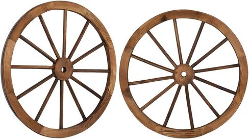 Outvita 30 Inch Wagon Wheel Decor, 2 - Pack Wooden Western Decor, Durable Cedar with Steel - Reinforced Rims,suitable for Bar/Studio/Garage/Garden in Saudi Arabia