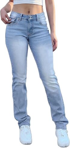 Flamingals Bootcut Jeans for Women High Waist Butt Lifting Dual Button Skinny Straight Leg Jeans Trendy Denim Pants Light Blue S in Kuwait