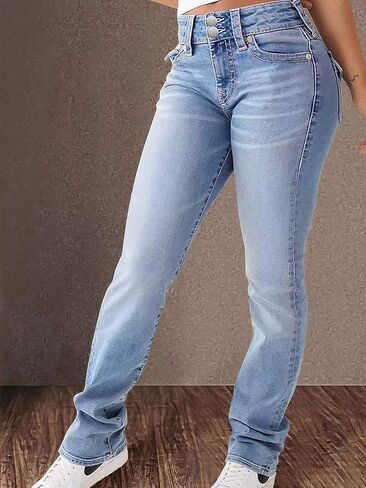 Flamingals Bootcut Jeans for Women High Waist Butt Lifting Dual Button Skinny Straight Leg Jeans Trendy Denim Pants Light Blue S in Kuwait