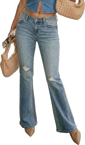 Women's Stretch Low Rise Elastic Skinny Distressed Flare Jeans in Saudi Arabia