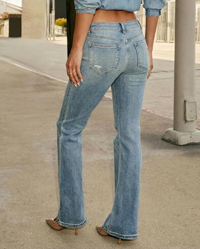 Women's Stretch Low Rise Elastic Skinny Distressed Flare Jeans in Saudi Arabia