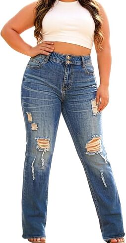 Cuyulitcik Womens Plus Size Jeans Stretchy Plus Size Jeans High Waisted Flare Bootcut Denim Pants Black in Saudi Arabia