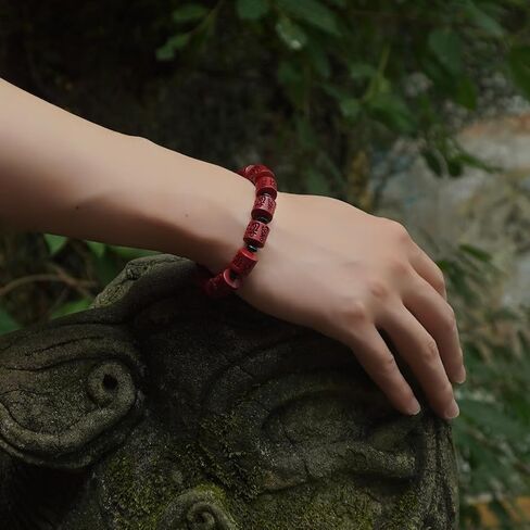 Feng Shui Bracelet – Natural Cinnabar Six Syllable Mantra Beads, Om Mani Padme Hum Spiritual Jewelry for Protection, Love & Couple Gift Set in Saudi Arabia