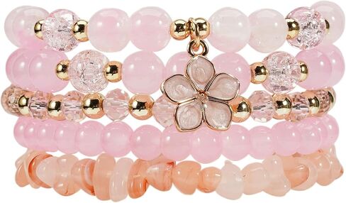 Multi Layer Stackable Beaded Bracelets for Women - Sparkling Crystal Beads with Flower Charms (Cherry Blossom/Daisy) Fashion Jewelry Set in Kuwait