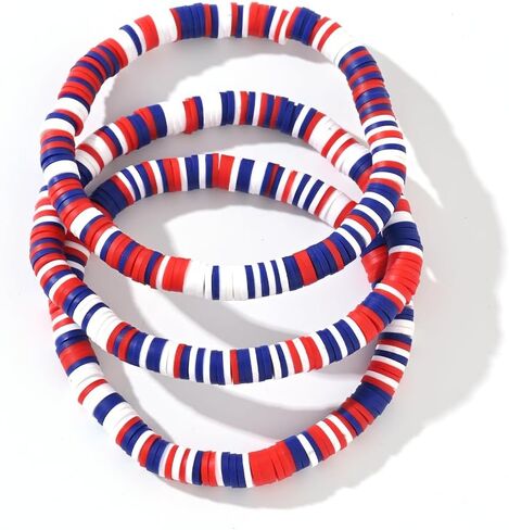 4th of July Bracelet for Women,Elastic Red White Blue Beaded USA Patriotic Bracelets Set,Trendy Fourth of July Accessories Gifts in Saudi Arabia