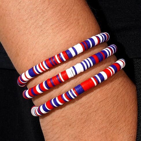4th of July Bracelet for Women,Elastic Red White Blue Beaded USA Patriotic Bracelets Set,Trendy Fourth of July Accessories Gifts in Saudi Arabia