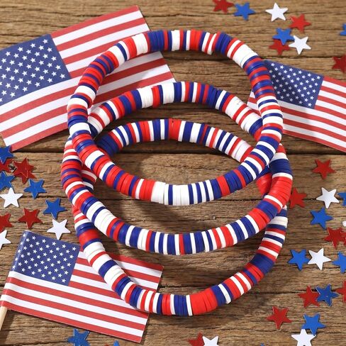 4th of July Bracelet for Women,Elastic Red White Blue Beaded USA Patriotic Bracelets Set,Trendy Fourth of July Accessories Gifts in Saudi Arabia