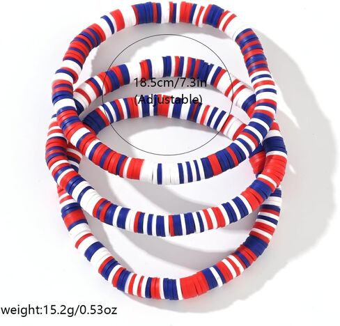 4th of July Bracelet for Women,Elastic Red White Blue Beaded USA Patriotic Bracelets Set,Trendy Fourth of July Accessories Gifts in Saudi Arabia