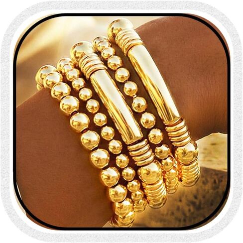 GORTIN أساور ذهبية قابلة للتمدد للنساء مجموعة أساور مطرزة قابلة للتكديس للنساء (J-Gold-5 PCS، حجم مجاني) in Kuwait