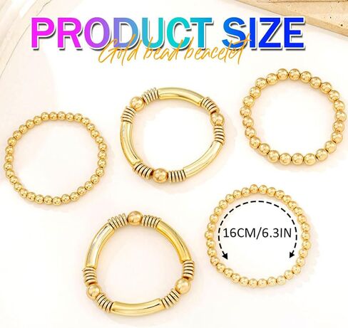 GORTIN أساور ذهبية قابلة للتمدد للنساء مجموعة أساور مطرزة قابلة للتكديس للنساء (J-Gold-5 PCS، حجم مجاني) in Kuwait