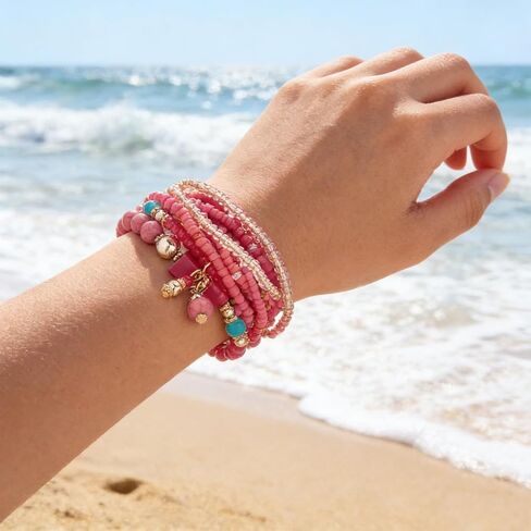 8Pcs/Set Beaded Bracelets for Women, Bohemian Stackable Style Multilayered Stretch Bracelets Friendship Jewelry Summer in Kuwait