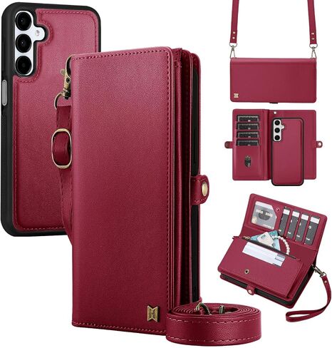 for Wallet Case Compatible with Samsumg Galaxy A16 Multi-Function Detachable 2 in 1 Magnetic Phone Case Wallet,Flip Strap Zipper Card Holder Phone Case with Shoulder Straps (Blue) in Saudi Arabia