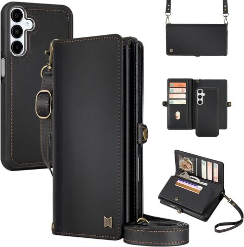 for Wallet Case Compatible with Samsumg Galaxy S24 Ultra Multi-Function Detachable 2 in 1 Magnetic Phone Case Wallet,Flip Strap Zipper Card Holder Phone Case with Shoulder Straps (Red) in Kuwait
