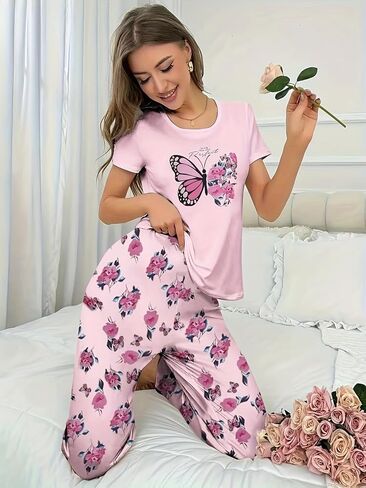 Women’s Pajamas Set Long Sleeve Button Down Pjs Sets 2 Piece Loungewear Cartoon Sleepwear Soft Sleepwear for Home in Kuwait