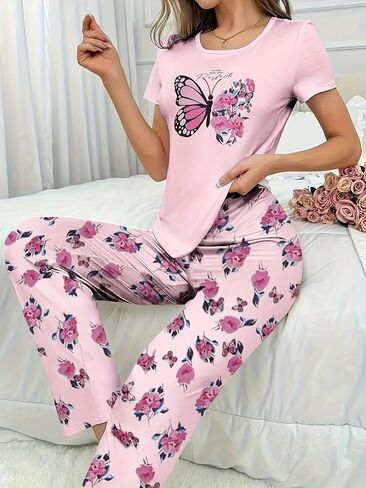 Women’s Pajamas Set Long Sleeve Button Down Pjs Sets 2 Piece Loungewear Cartoon Sleepwear Soft Sleepwear for Home in Kuwait