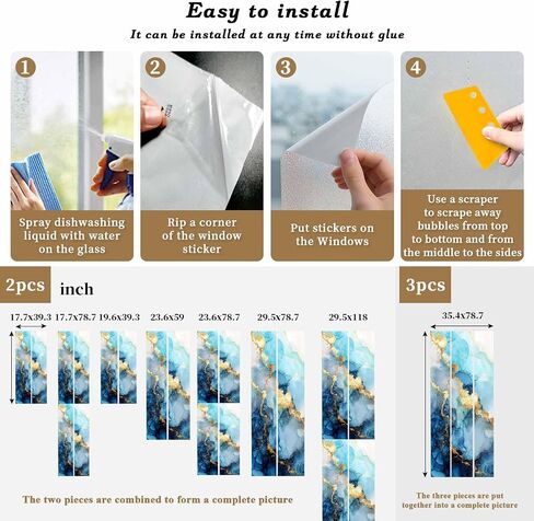 Window Privacy Film Frosted, Teal Blue Golden Marble Static Cling Door Window Covering, Abstract Modern Marble Crack UV Blocking Windows Film for Office, Hotel, Bedroom, 29.5 x 78.7 Inches in Saudi Arabia