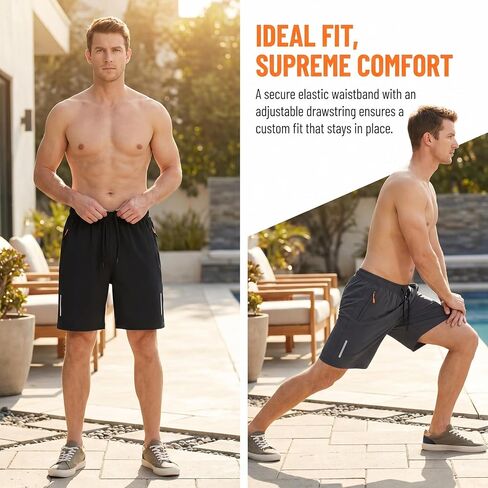 3Pack Men's Summer Stylish Sports Dual Zipper Design Quick-Dry Premium Ice-Silk Breathable Athletic Lightweight Stretch Fabric Elastic Waistband Fitness Running Beach Shorts Multicolor-3XL in Kuwait