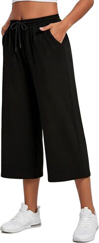 ZORBA Women's Plus Size Capri Pants High Waist Workout Cropped Yoga Pants Wide Leg Loose Comfy Lounge Capris with Pockets in Saudi Arabia