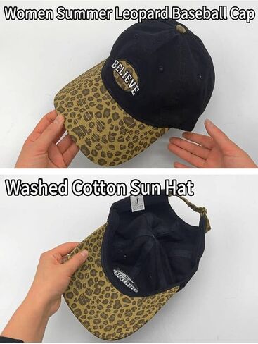 Women Washed Cotton Leopard Baseball Cap Hat Adjustable Sun Uv SPF UPF 50+ Dad Peaked Fashion Outdoor Spring Summer in Saudi Arabia