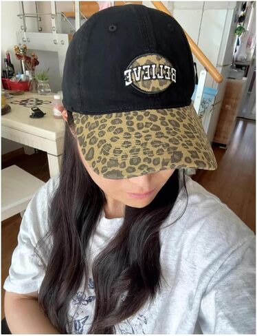 Women Washed Cotton Leopard Baseball Cap Hat Adjustable Sun Uv SPF UPF 50+ Dad Peaked Fashion Outdoor Spring Summer in Saudi Arabia