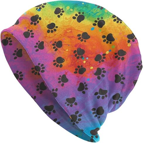 Colorful Dog Paw Print Beanie Chemo Hat Cancer Headwear Knitted Hats Baggy Slouchy Scarf Cap for Adults Women Men in Kuwait