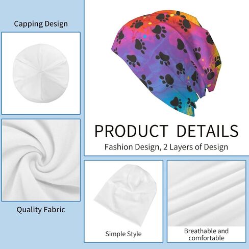 Colorful Dog Paw Print Beanie Chemo Hat Cancer Headwear Knitted Hats Baggy Slouchy Scarf Cap for Adults Women Men in Kuwait