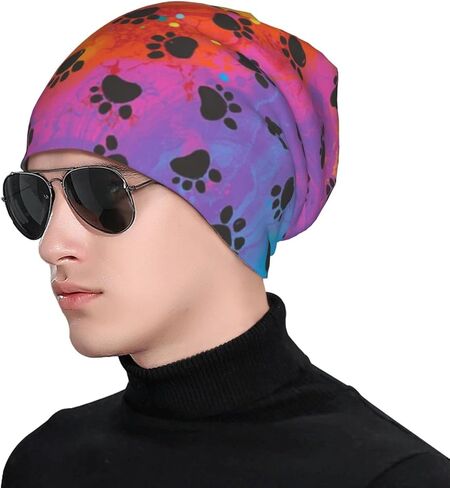 Colorful Dog Paw Print Beanie Chemo Hat Cancer Headwear Knitted Hats Baggy Slouchy Scarf Cap for Adults Women Men in Kuwait