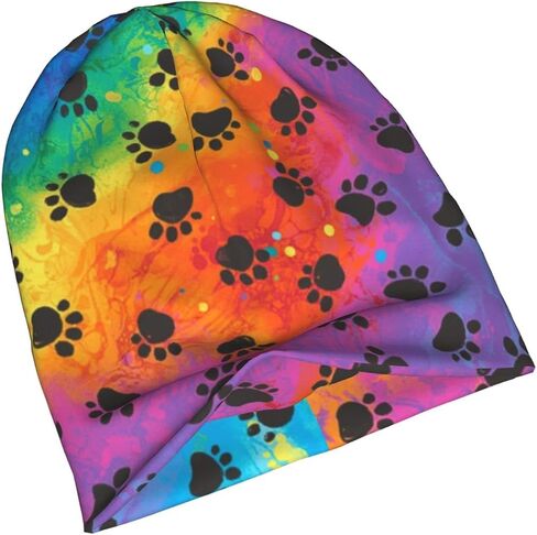 Colorful Dog Paw Print Beanie Chemo Hat Cancer Headwear Knitted Hats Baggy Slouchy Scarf Cap for Adults Women Men in Kuwait