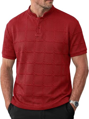 Runcati Mens Casual Henley Shirt Short Sleeve Polo Golf Shirts Textured Summer Vacation Tops in Kuwait