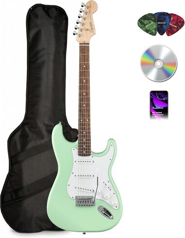 Fender Squier Stratocaster Electric Guitar - Surf Green Bundle with Amplifier, Gig Bag, Cable, Strap, Picks, and Austin Bazaar Instructional Video in Kuwait