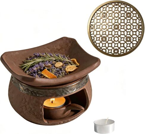 THOUSAND SUNNY Incense Burner Kit, Ceramic Herb Burner Aromatherapy Oil Diffuser Vintage Essential Oil Warmer for Meditation Yoga and Home Décor in Saudi Arabia