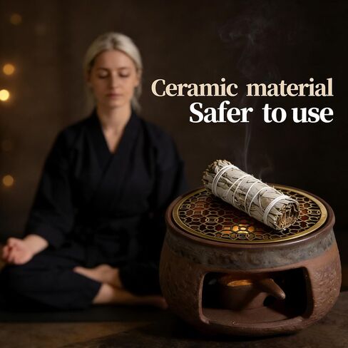 THOUSAND SUNNY Incense Burner Kit, Ceramic Herb Burner Aromatherapy Oil Diffuser Vintage Essential Oil Warmer for Meditation Yoga and Home Décor in Saudi Arabia