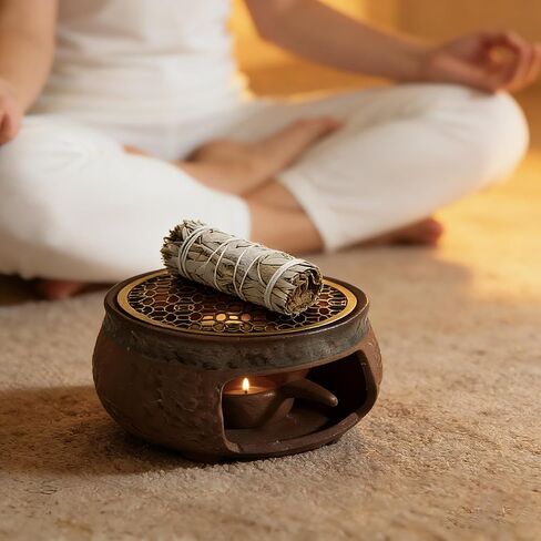 THOUSAND SUNNY Incense Burner Kit, Ceramic Herb Burner Aromatherapy Oil Diffuser Vintage Essential Oil Warmer for Meditation Yoga and Home Décor in Saudi Arabia