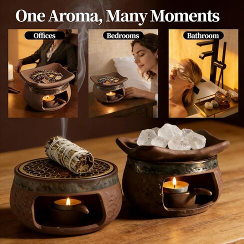 THOUSAND SUNNY Incense Burner Kit, Ceramic Herb Burner Aromatherapy Oil Diffuser Vintage Essential Oil Warmer for Meditation Yoga and Home Décor in Saudi Arabia