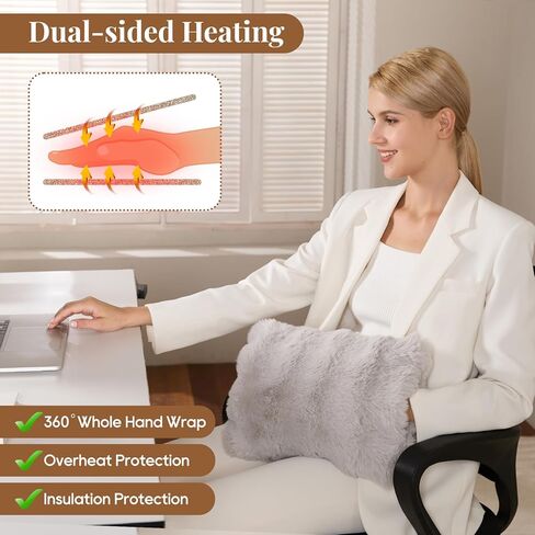 Double-Sided Heating Pad for Hands, Electric Hand Warmer for Fingers Arthritis, Heated Gloves Indoor Use, Hand Warmer Pouch for Women Men Hand Pain Relief, 3 Levels & Auto Off, Grey in Kuwait